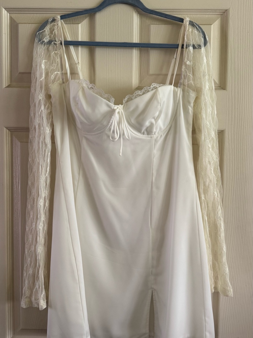 Princess Polly White Satin Bridal Slip Dress with Lace Trim